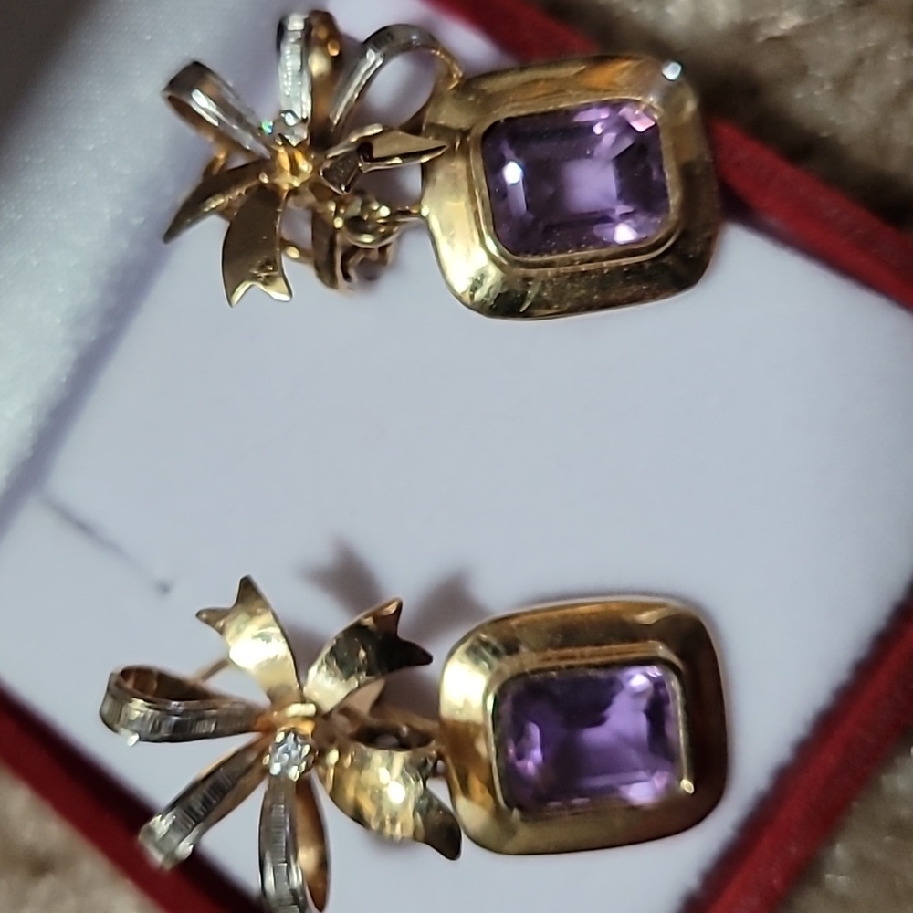 14k Vintage Purple  Ameythst Earrings - Picture 8 of 9